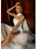 Halter Ivory Chiffon Tulle Slit Wedding Dress